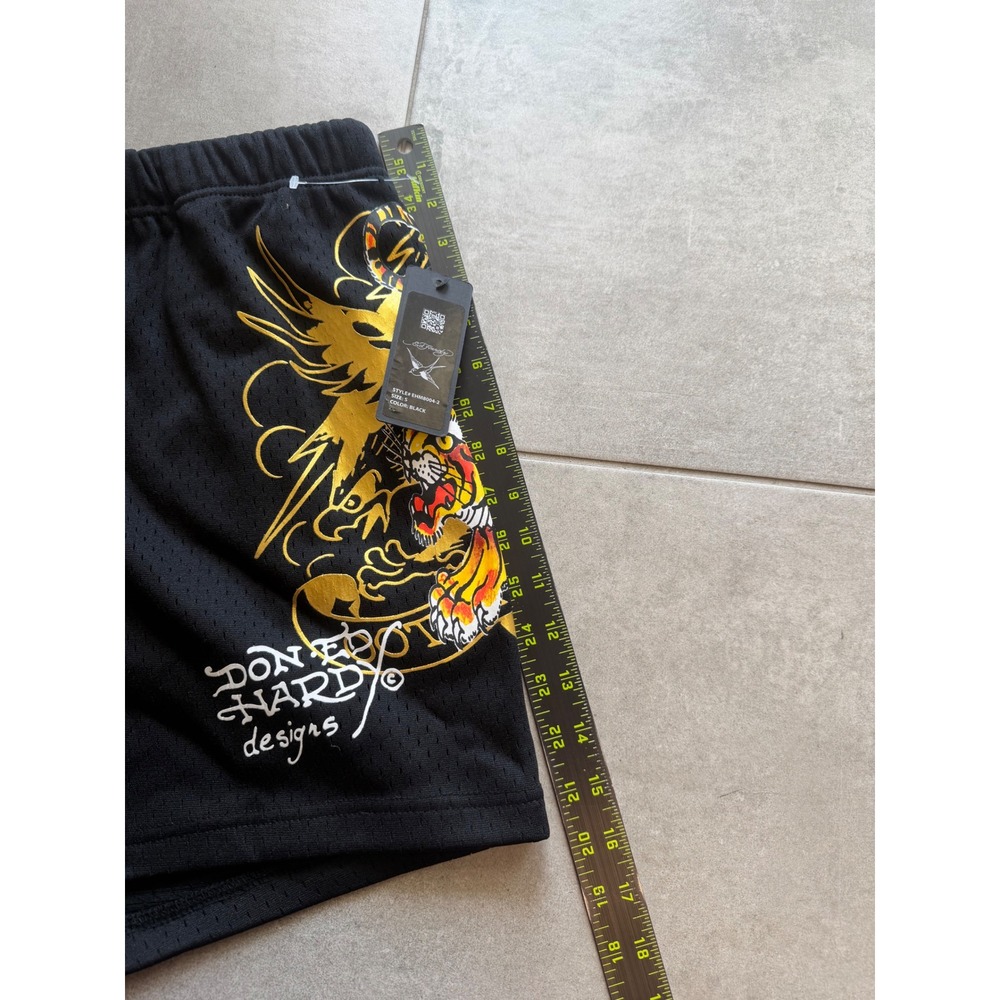 NWT Ed Hardy Mens Black Mesh Tattoo Tiger Eagle Graphic Shorts EHM8004-2 Small - Picture 6 of 9